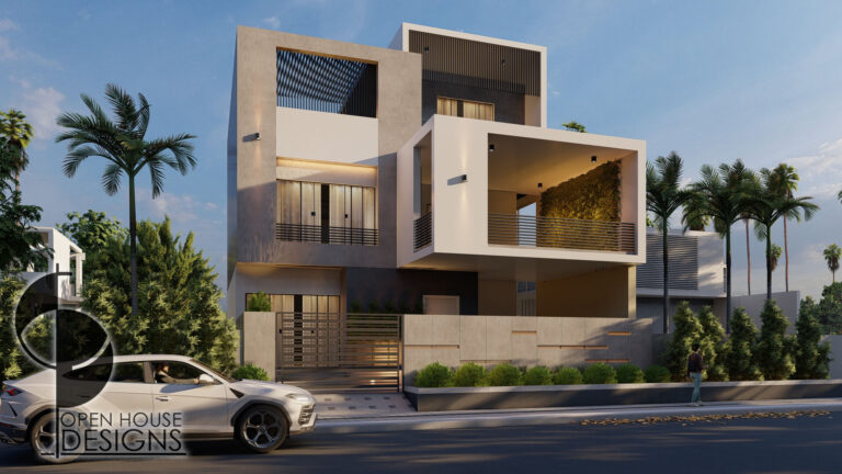 Contemporary Residence Elevation Design with spacious balconies